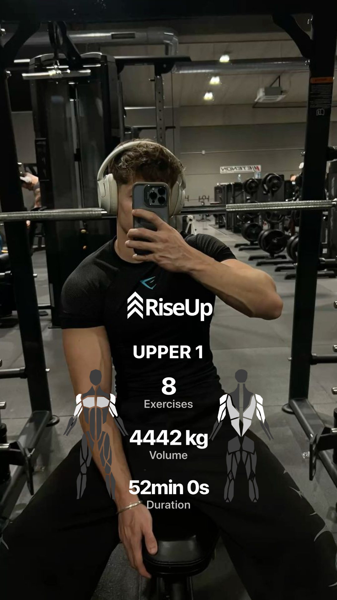 Story de treino do RiseUp com volume, exercícios e duração