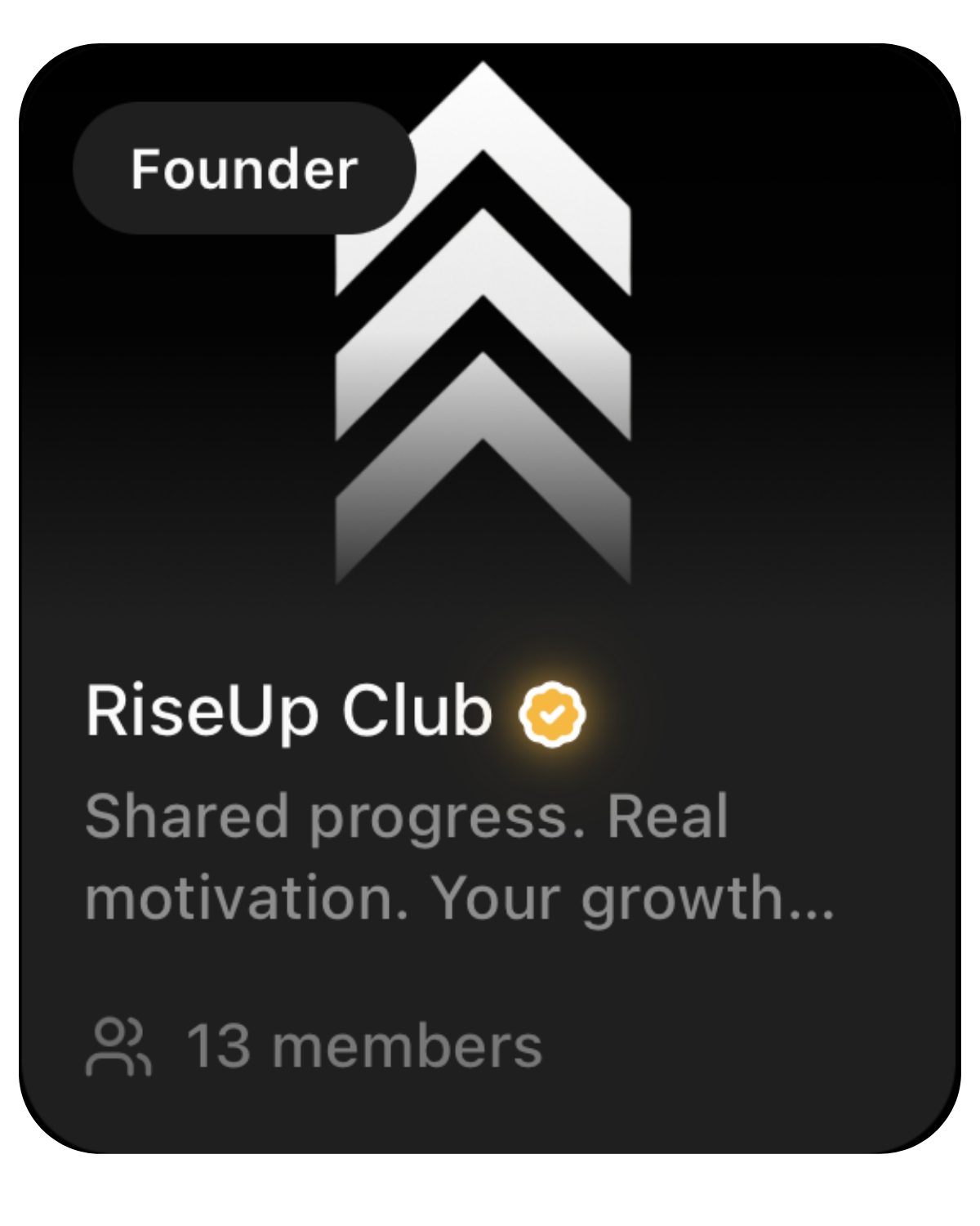 Card do RiseUp Club com selo de Founder e 13 membros